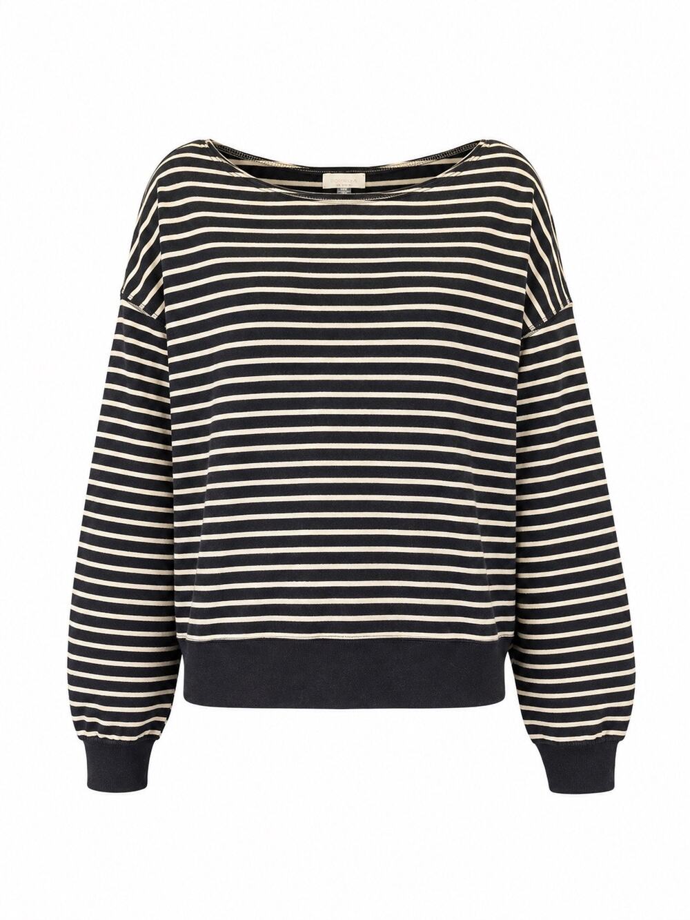 American Eagle Women’s M Black Cream Striped Boat Neck Pullover Sweatshirt